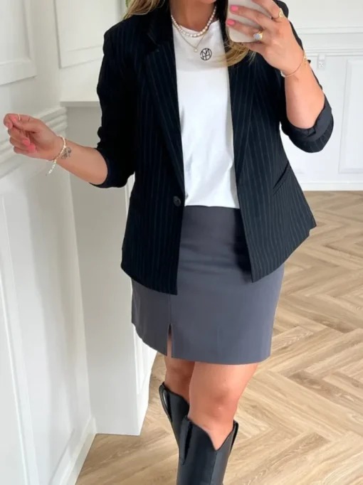 Object Lisa LS Button Blazer Black/Grey NOA24