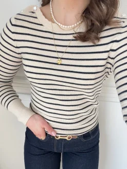 Object Polina LS Strik Sandshell Stripes/Sky Captain