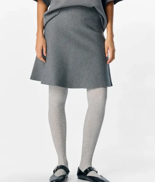Object Reynard HW Short Knit Nederdel Medium Grey Melange NO25