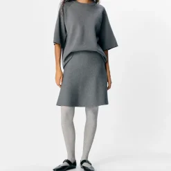 Object Reynard HW Short Knit Nederdel Medium Grey Melange NO25