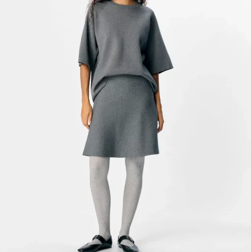 Object Reynard HW Short Knit Nederdel Medium Grey Melange NO25