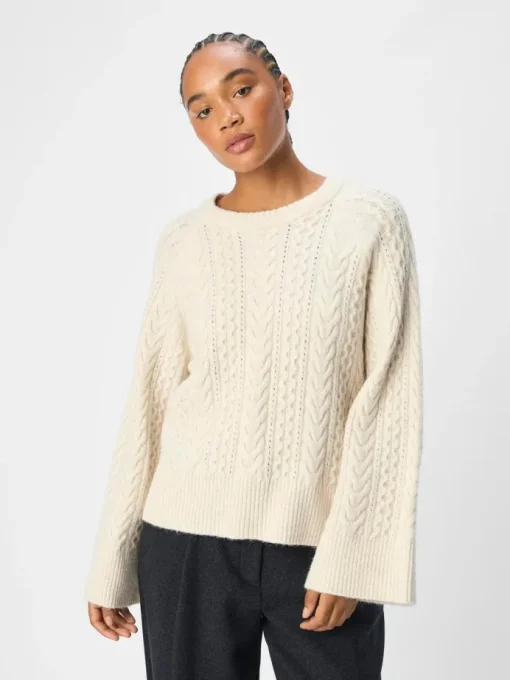 Object Rosa Strik L/S Pullover White Sand Melange