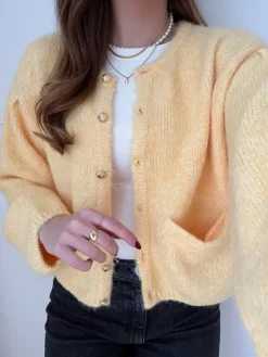 Object Saggia LS Strikcardigan Lemon Merinque
