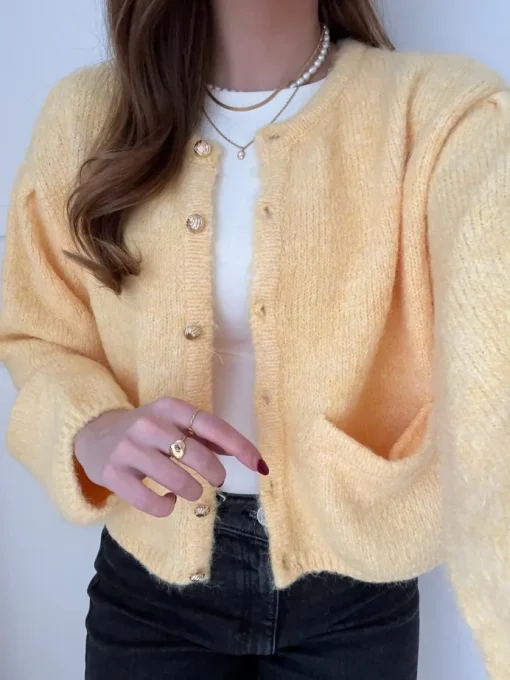 Object Saggia LS Strikcardigan Lemon Merinque
