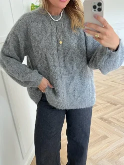Object Smilla Knit LS Bluse Medium Grey Melange