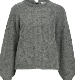 Object Smilla Knit LS Bluse Medium Grey Melange