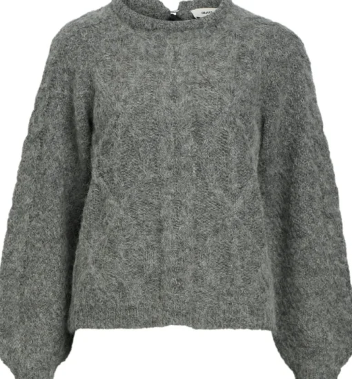 Object Smilla Knit LS Bluse Medium Grey Melange
