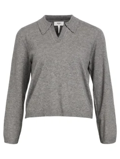 Object Thess LS V-Neck Strik Medium Grey Melange
