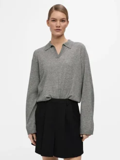 Object Thess LS V-Neck Strik Medium Grey Melange