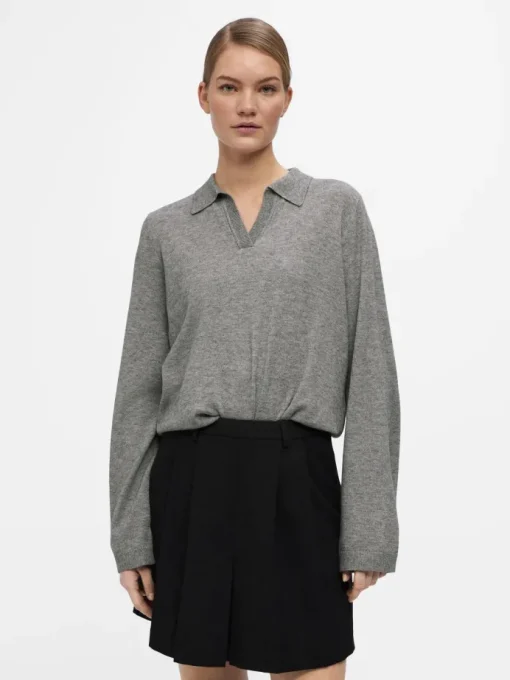 Object Thess LS V-Neck Strik Medium Grey Melange