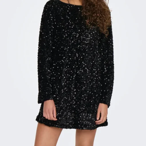 Only Anika Sequins LS Bow Kjole Black Bow