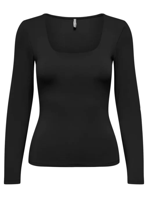 Only Ea LS 2-Way Deep Neck Bluse Black NO25