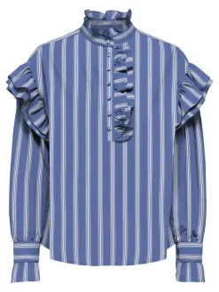 Only Malou LS Frill Stripe Skjorte Wedgewood/White