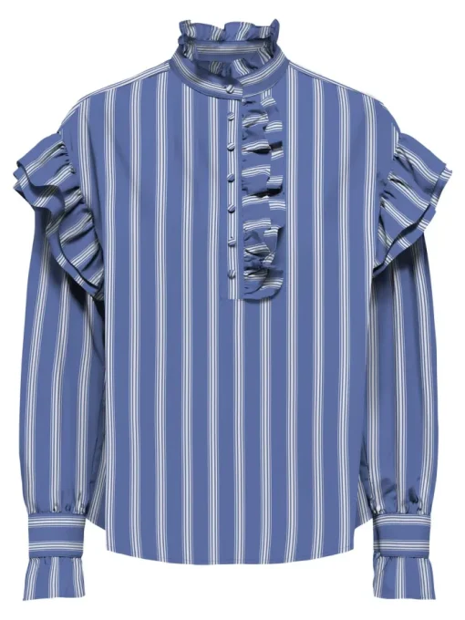 Only Malou LS Frill Stripe Skjorte Wedgewood/White
