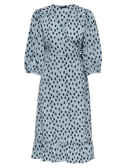 Only Olivia 3/4 Wrap Midi Kjole Blue Fog Uneven Dot