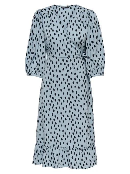 Only Olivia 3/4 Wrap Midi Kjole Blue Fog Uneven Dot