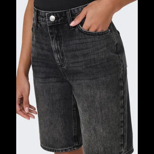 Only Sonny HW Wide Denim Shorts Washed Black NOS25