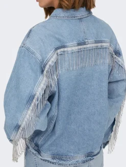 Only Sunset LS Rhinestone Jakke Light Blue Denim