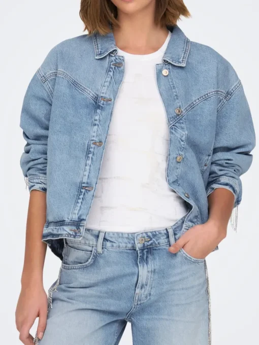 Only Sunset LS Rhinestone Jakke Light Blue Denim
