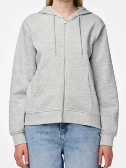 Pieces Chilli LS Zip Hoodie Light Grey Melange NO25