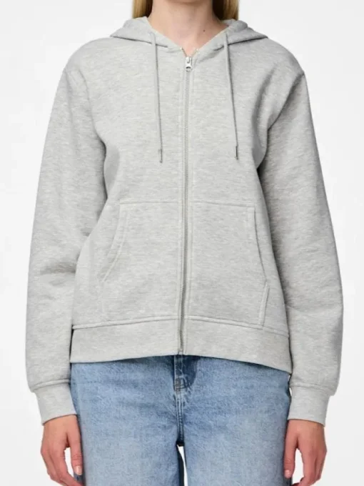 Pieces Chilli LS Zip Hoodie Light Grey Melange NO25