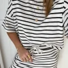 Pieces Chilli Summer 2/4 Sweat Stripe T-shirt Cloud Dancer/Black NOS25