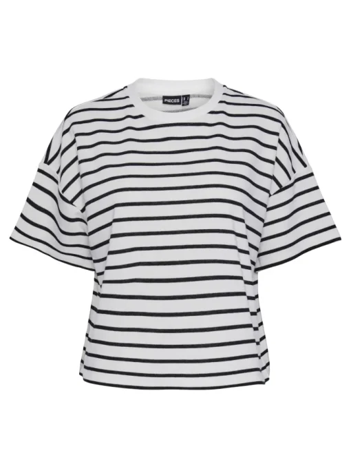 Pieces Chilli Summer 2/4 Sweat Stripe T-shirt Cloud Dancer/Black NOS25