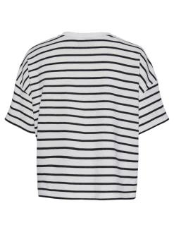 Pieces Chilli Summer 2/4 Sweat Stripe T-shirt Cloud Dancer/Black NOS25