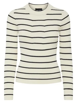 Pieces Crista LS O-Neck Strik Birch/Black Stripes