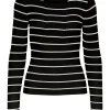 Pieces Crista LS O-Neck Strik Black/Birch Stripes
