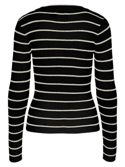 Pieces Crista LS O-Neck Strik Black/Birch Stripes