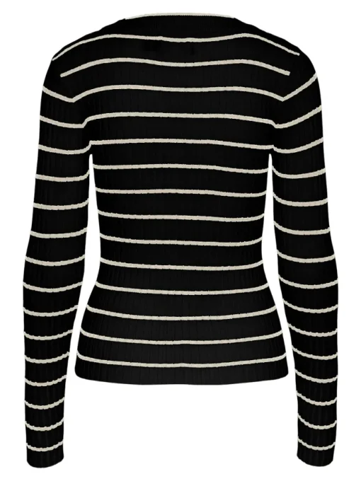 Pieces Crista LS O-Neck Strik Black/Birch Stripes