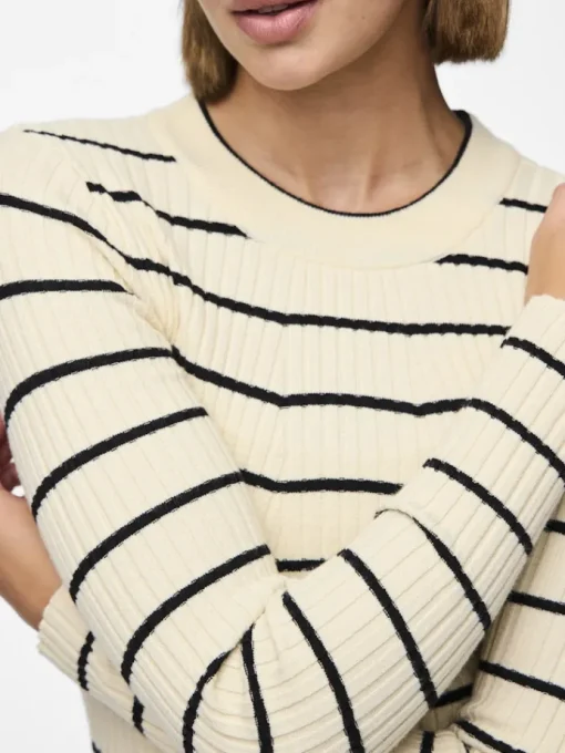 Pieces Crista LS O-Neck Strik Birch/Black Stripes