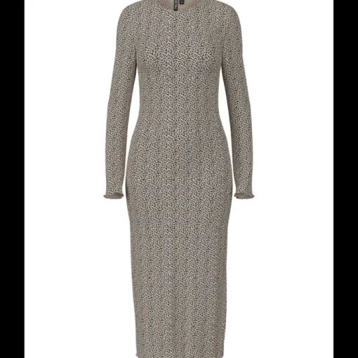 Pieces Flora LS Midi Kjole Natural Leo NOS25