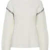 Pieces Gaia LS O-Neck Strik Cloud Dancer/Black Stitching