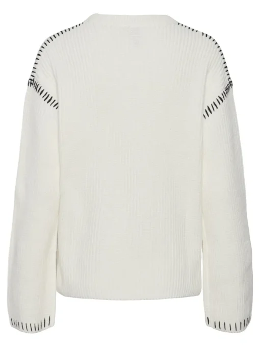 Pieces Gaia LS O-Neck Strik Cloud Dancer/Black Stitching
