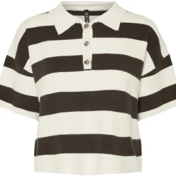 Pieces Jassy SS Short Polo Strik Delicioso Stripes/Coconut Milk