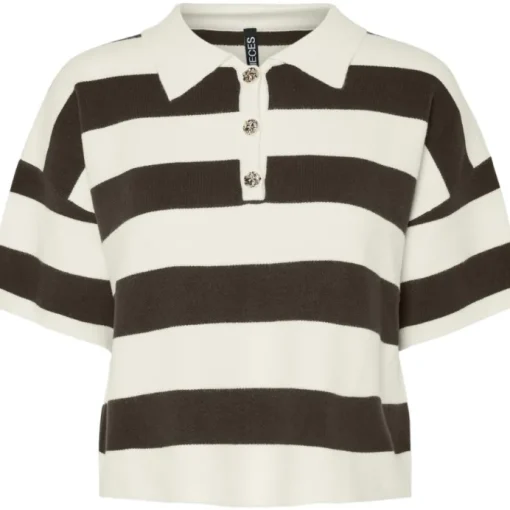 Pieces Jassy SS Short Polo Strik Delicioso Stripes/Coconut Milk
