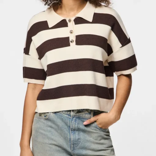 Pieces Jassy SS Short Polo Strik Delicioso Stripes/Coconut Milk