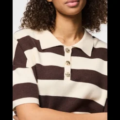 Pieces Jassy SS Short Polo Strik Delicioso Stripes/Coconut Milk