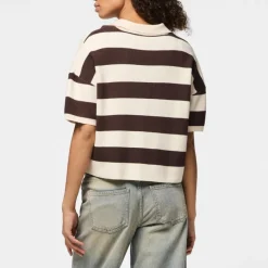 Pieces Jassy SS Short Polo Strik Delicioso Stripes/Coconut Milk
