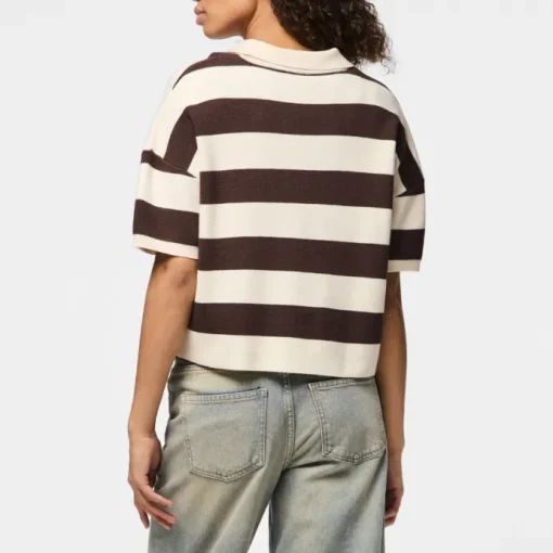 Pieces Jassy SS Short Polo Strik Delicioso Stripes/Coconut Milk