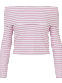 Pieces Laya LS Off shoulder Top Bright White/Pirouette