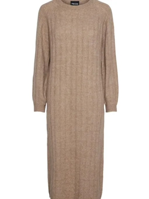 Pieces Maggy LS Strikkjole Taupe Gray