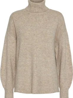 Pieces Malou LS Rollneck Knit Bluse Taupe Grey NOS25