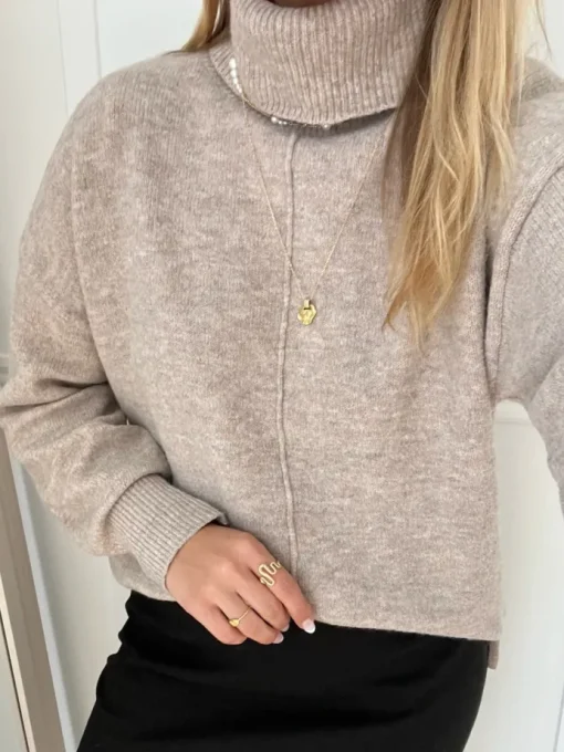 Pieces Malou LS Rollneck Knit Bluse Taupe Grey NOS25