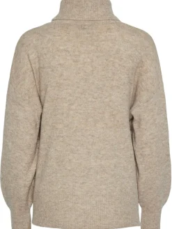 Pieces Malou LS Rollneck Knit Bluse Taupe Grey NOS25