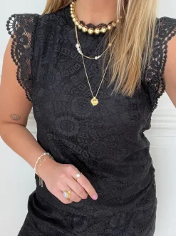 Pieces Olline Lace Top Black
