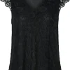 Pieces Olline SL Lace V-Neck Top Black NO25