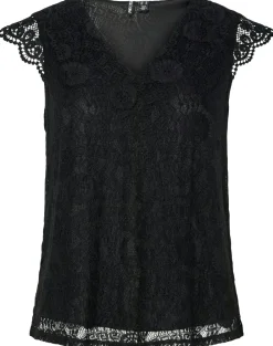 Pieces Olline SL Lace V-Neck Top Black NO25